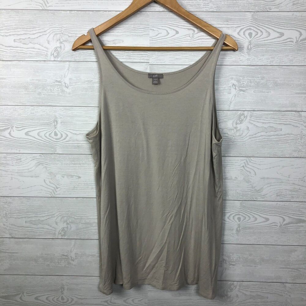 J Jill Women's Large Stretch Scoop Neck Cami Tank Top Beige Sleeveless Shirt